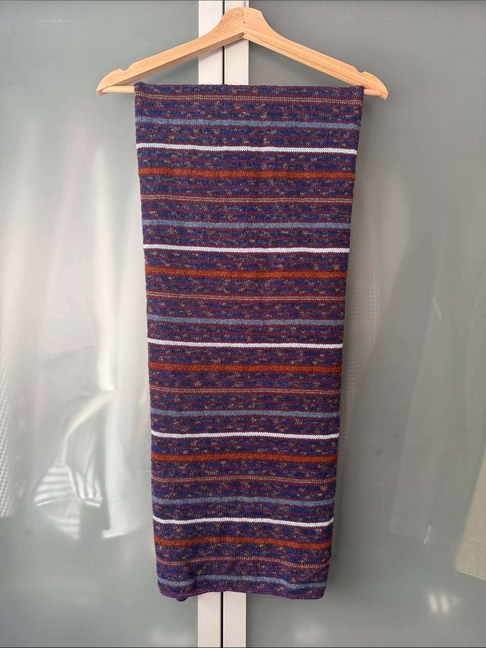 Missoni Striped Knit Scarf in Purple, Rust and White